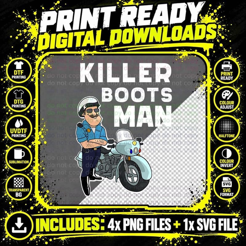 Funny Motors Police Officer Killer Boots for Motorcycle Png SVG Digital Bundle