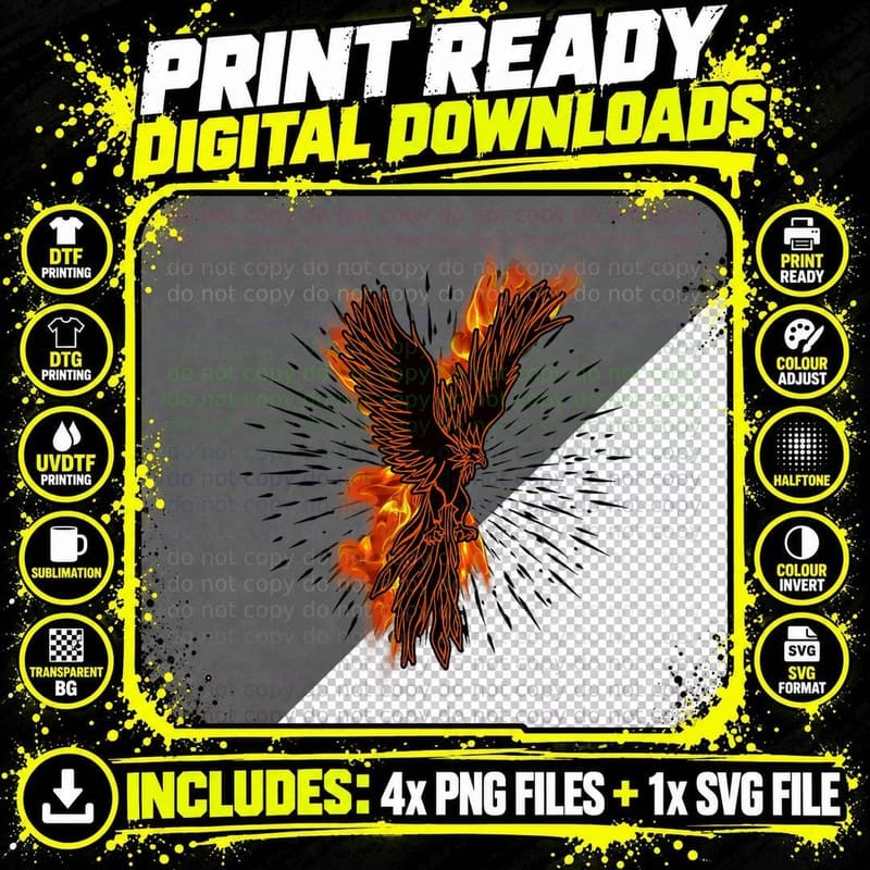Gothic Burning Phoenix Motorcycle Riders Wild Gift Png SVG Digital Bundle