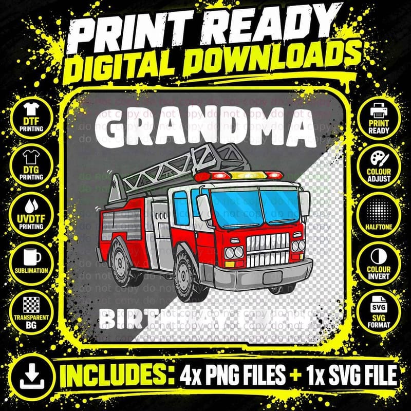 Grandma Birthday Crew Fire Truck T-Shirt, Patriotic Png SVG Digital Bundle