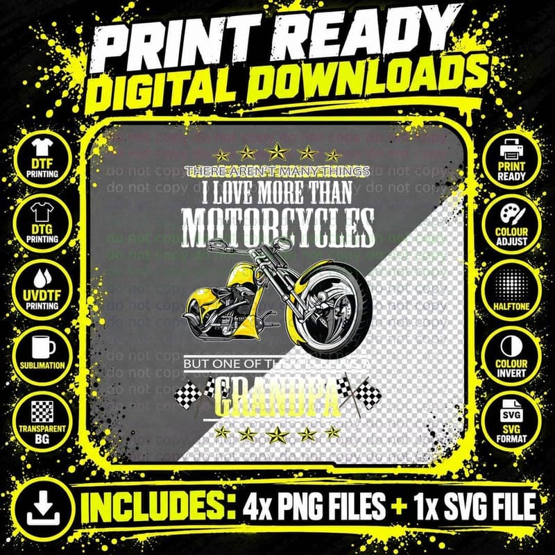 Grandpa Motorcycle T-Shirt, Biker Style Png SVG Digital Bundle