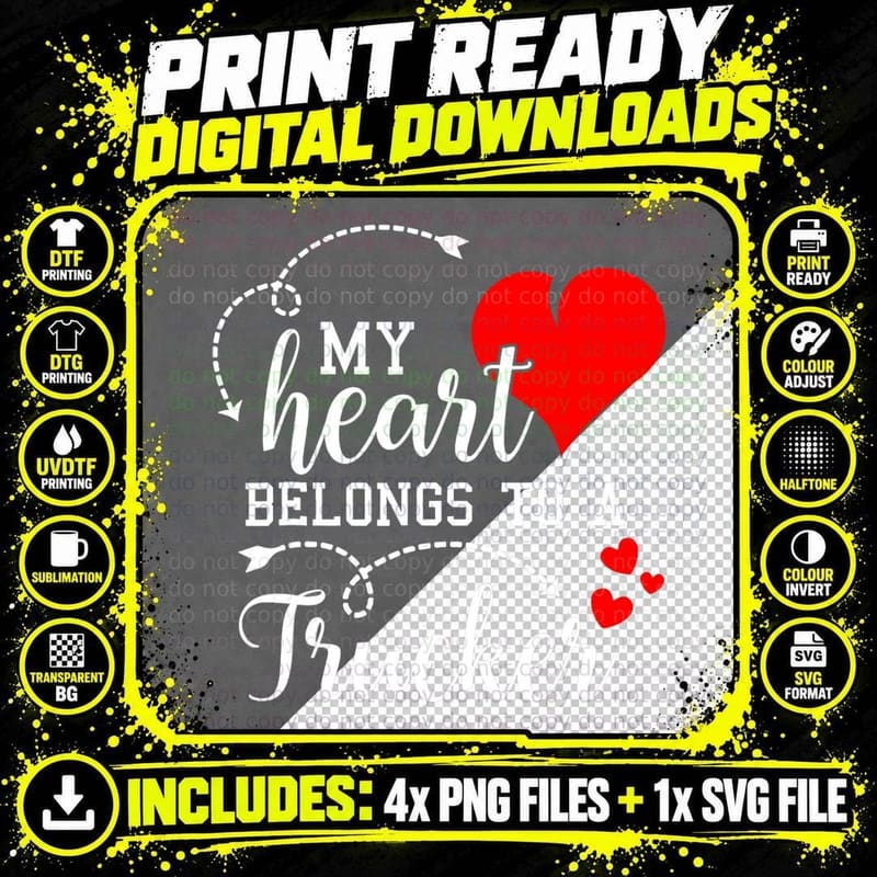 I Love My Trucker Husband Wife Gifts Valentines Day Png SVG Digital Bundle