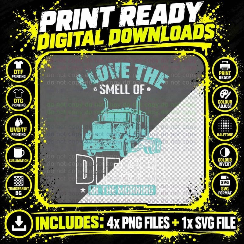 I Love the Smell of Diesel Truck Driver T-Shirt Png SVG Digital Bundle