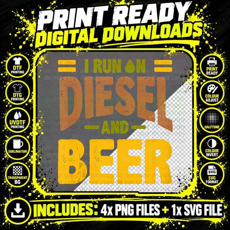 I Run on Diesel and Beer Turbo Truck Classic Png SVG Digital Bundle
