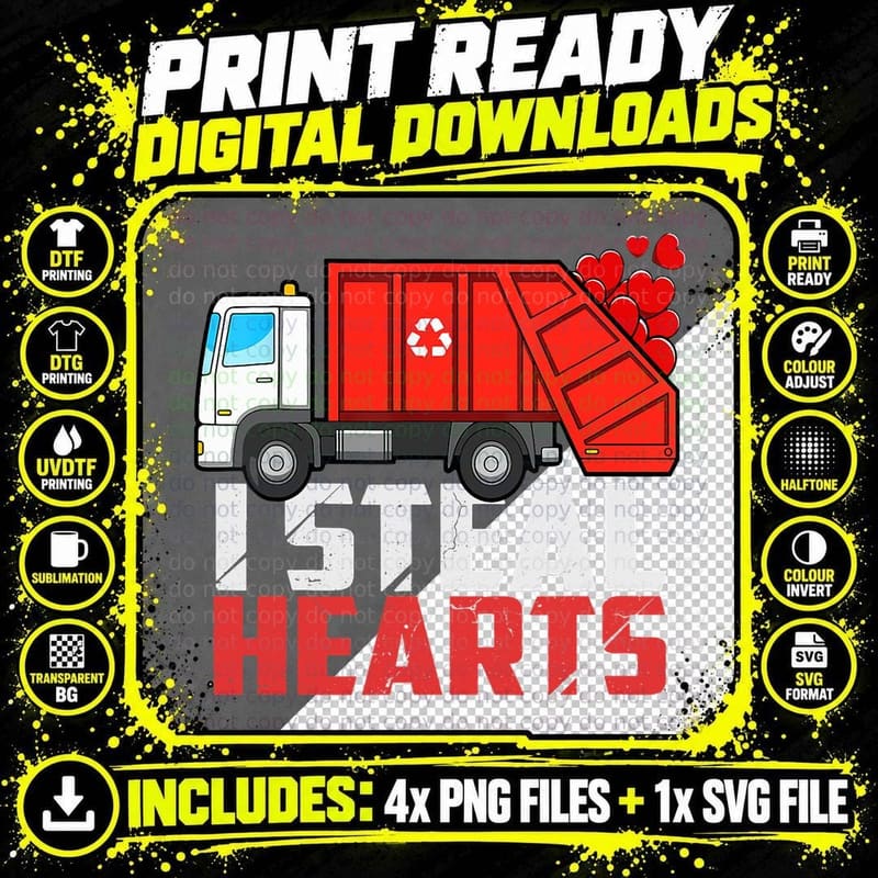 I Steal Hearts Garbage Truck Valentines Day Toddler Boys Png SVG Digital Bundle