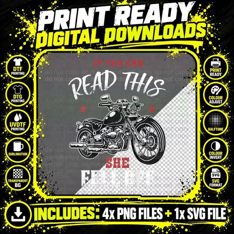 If You Can Read This She Fell off Funny Motorcyclist Png SVG Digital Bundle