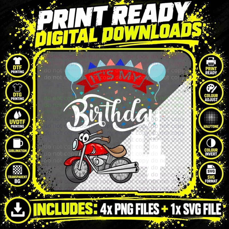 It's My Birthday Party 4 Themed Motorcycle T-Shirt Png SVG Digital Bundle