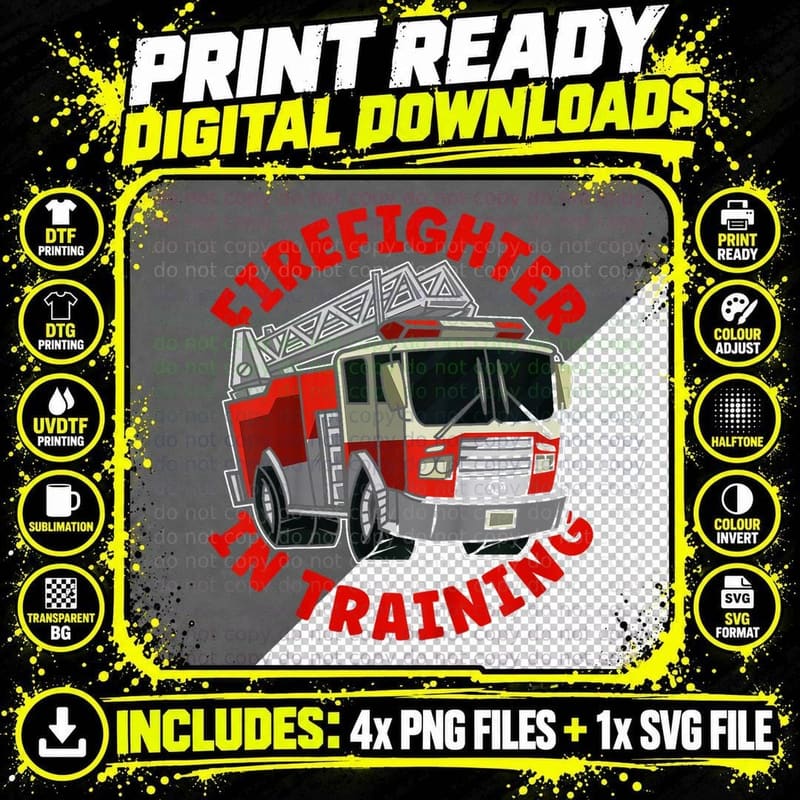 Kids Firefighter in Training Boys Fire Truck Toddler Png SVG Digital Bundle