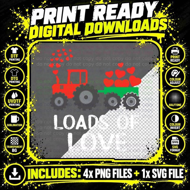 Kids Loads of Love Tractor Cute Valentines Day Truck Png SVG Digital Bundle