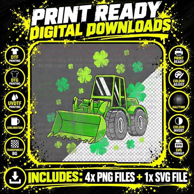 Kids Loads of Luck Tractor Toddler Boys St Patricks Day Png SVG Digital Bundle