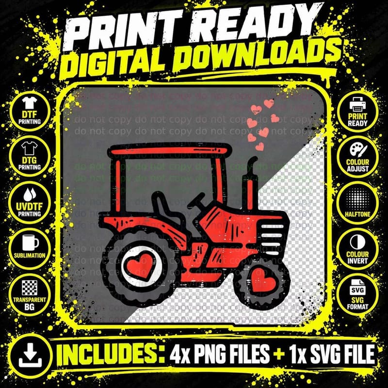 Kids Valentines Day Tractor Truck Cute Farm Boys Kids Png SVG Digital Bundle