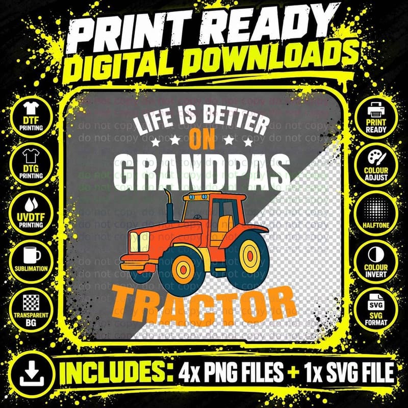 Life Is Better on Grandpas Tractor Kids Farm Tractor Boy Png SVG Digital Bundle