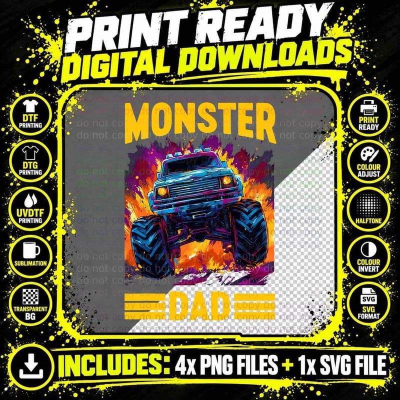 Monster Truck Dad - Monster Dad - Dad Trucker Retro Png SVG Digital Bundle
