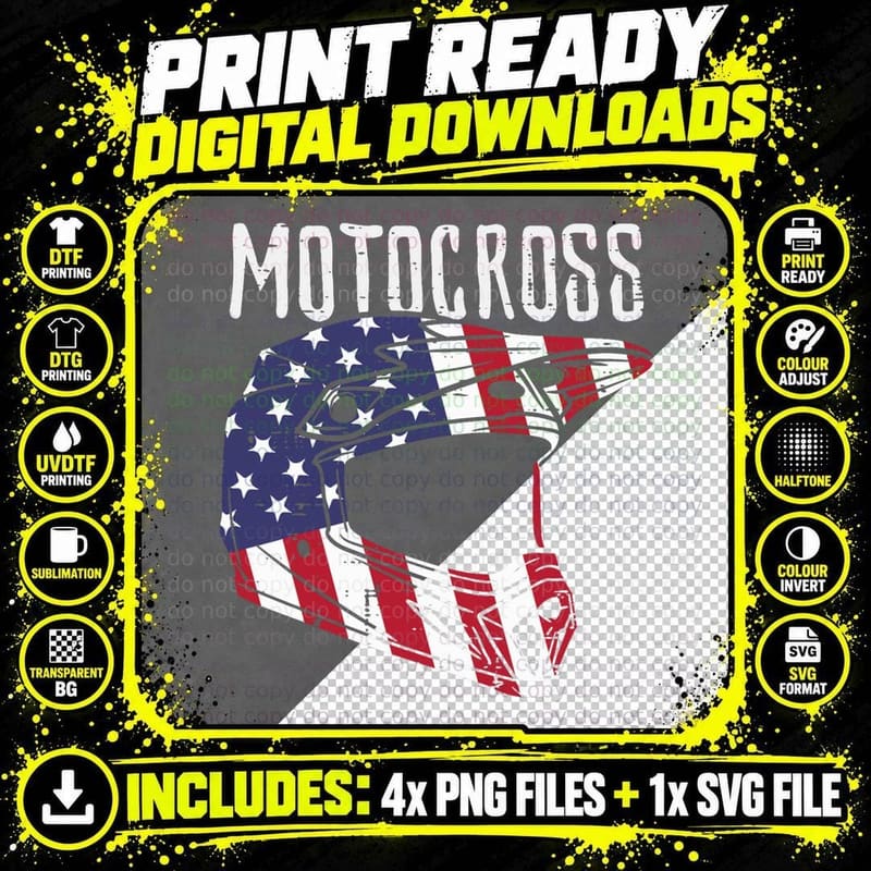 Motocross Helmet US Flag Dirt Bike Patriot Biker Men Png SVG Digital Bundle