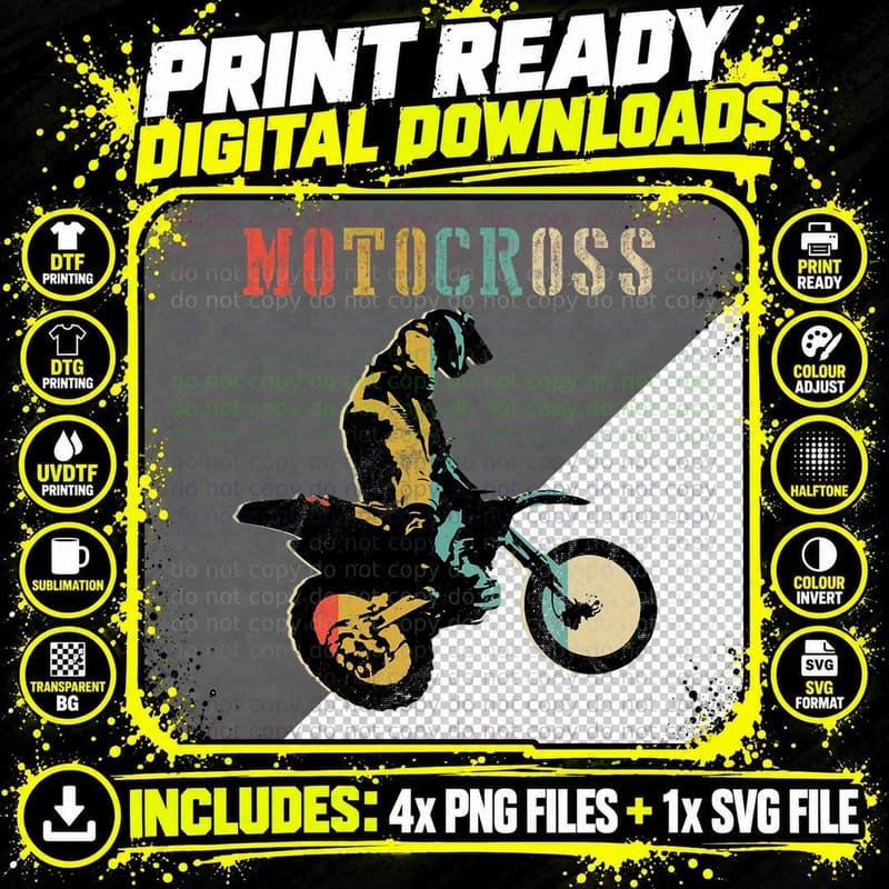 Motocross Shirt Vintage Retro Motorcycle Enduro Biker Png SVG Digital Bundle