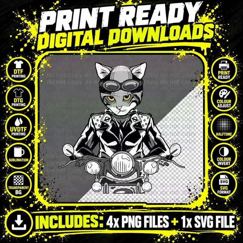Motorcycle Biker Motorbike Rider Biker Cat T-Shirt Png SVG Digital Bundle