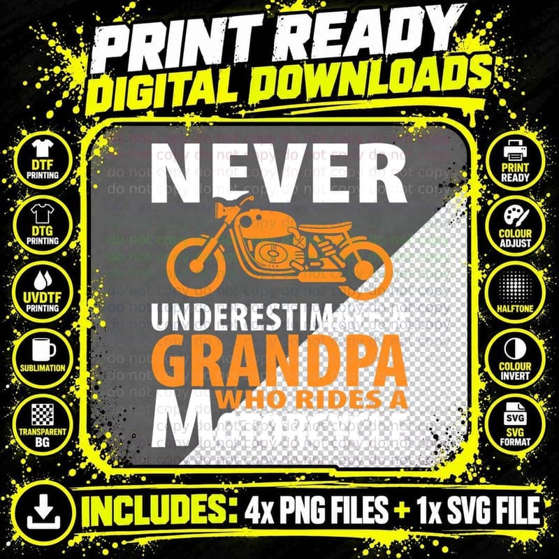 Motorcycle Grandpa Who Rides a T-Shirt, Biker Apparel Png SVG Digital Bundle