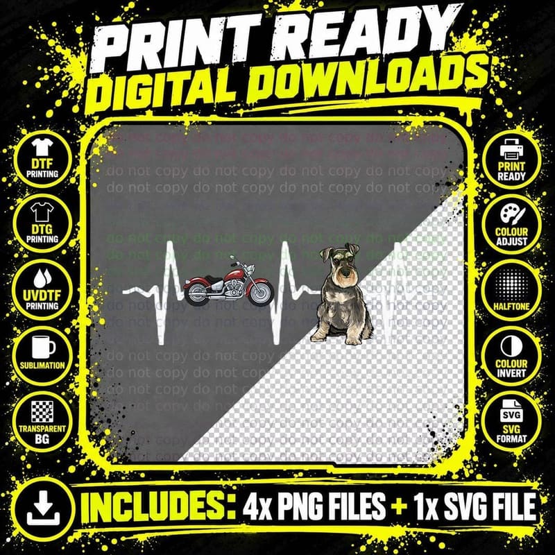 Motorcycle Miniature Schnauzer Heartbeat T-Shirt Png SVG Digital Bundle