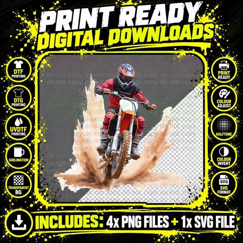 Motorcycle Motocross Dirt Bike Rider Extreme Sports Png SVG Digital Bundle