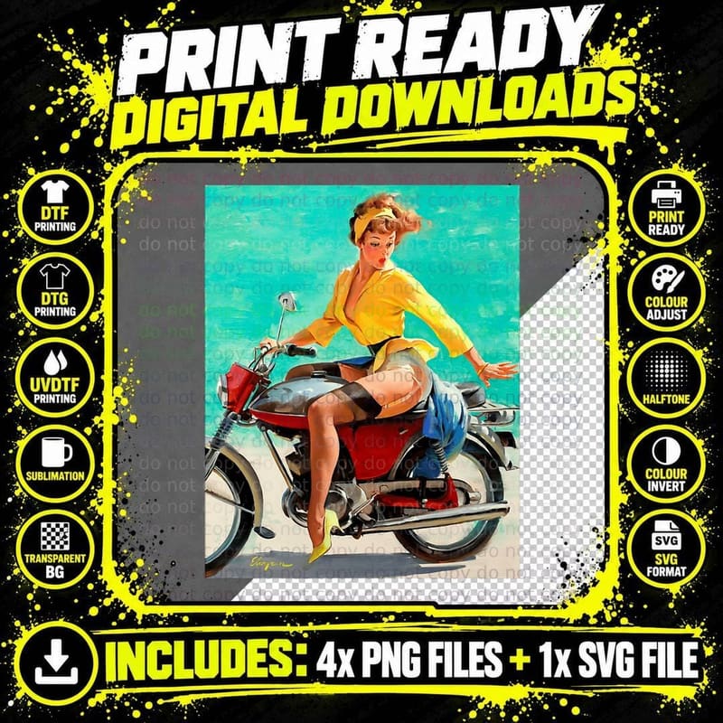 Motorcycle Pinup Girl Vintage Pin up Biker Sexy T-Shirt Png SVG Digital Bundle