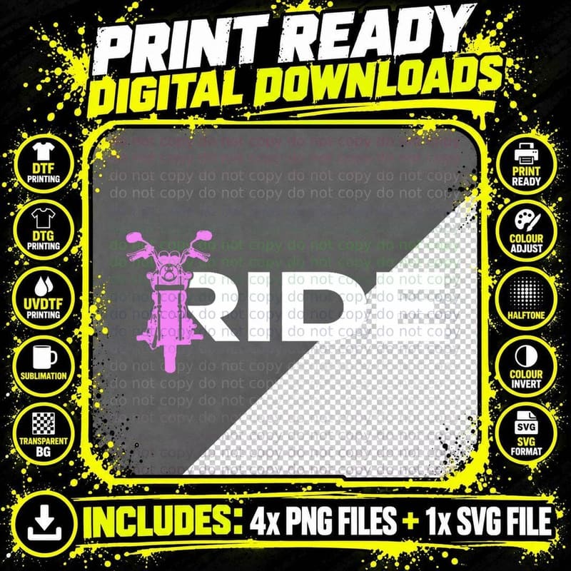 Motorcycle RIDE Motorbike Biker Girl T-Shirt Png SVG Digital Bundle
