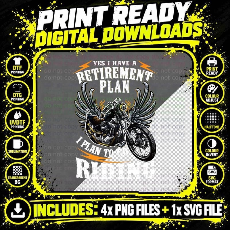 Motorcycle Riding Retirement Plan Biker Motorbike Outfit Png SVG Digital Bundle