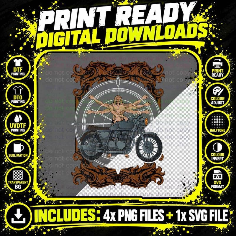 Motorcycle Vitruvian Man Biker Motorcycle Mechanical Png SVG Digital Bundle