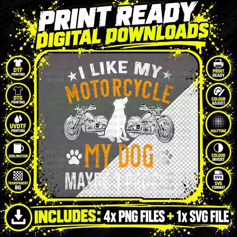 Motorcycle and Dog Biker Cycling Sports Bike Gift Png SVG Digital Bundle