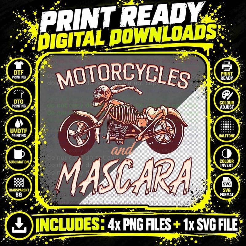 Motorcycles and Mascara Cute Makeup Biker Motorcyclist Png SVG Digital Bundle