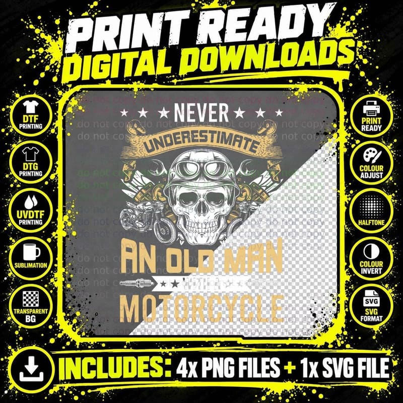 Never Underestimate an Old Man with a Motorcycle Biker Png SVG Digital Bundle