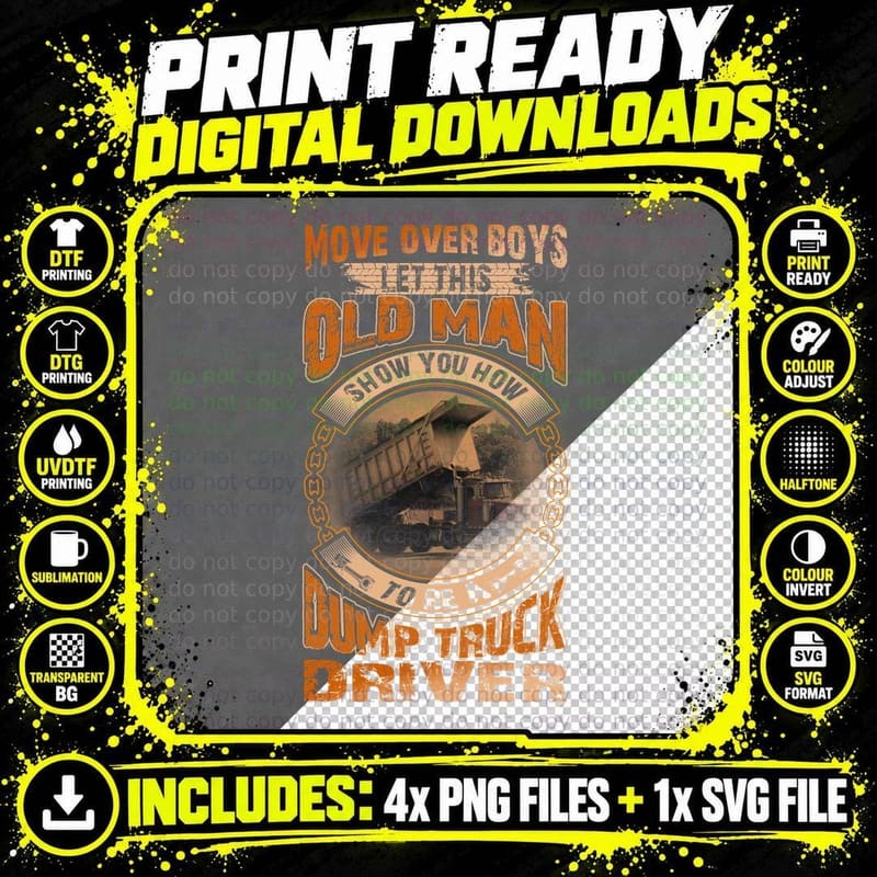 Old Man Dump Truck Driver T-Shirt, Vintage Retro Png SVG Digital Bundle