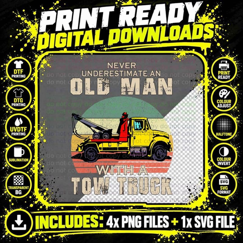 Old Man Tow Truck T-Shirt, Vintage Retro, Patriotic Png SVG Digital Bundle