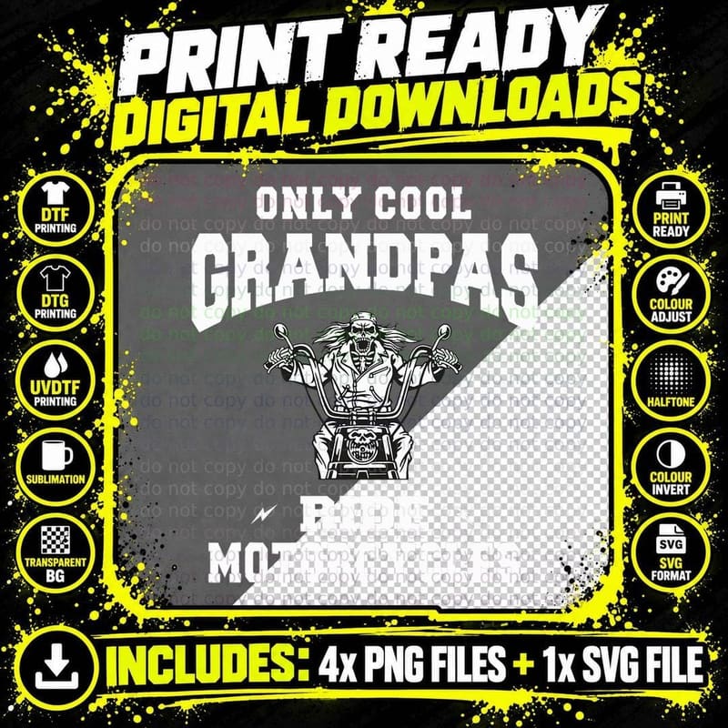 Only Cool Grandpas Ride Motorcycles Bike Cycle Biker Men Png SVG Digital Bundle