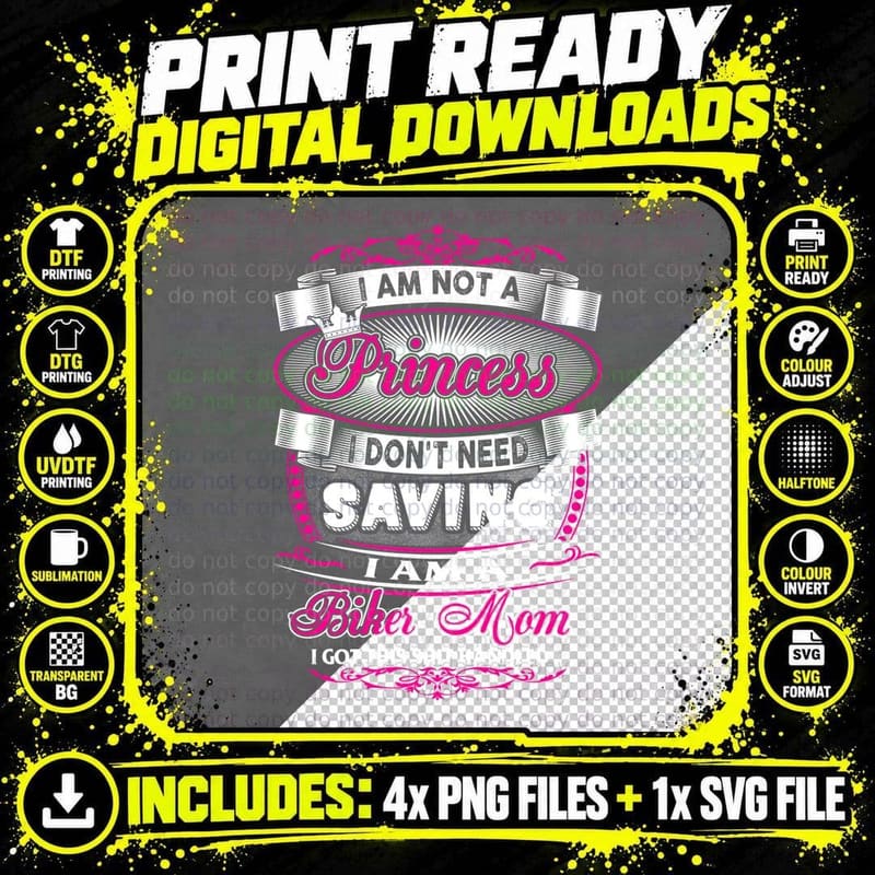 Princess Biker Mom T-Shirt, Biker Mom Style Png SVG Digital Bundle