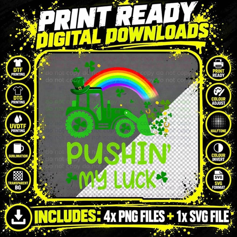 Pushing My Luck Tractor Truck St Patricks Day Toddler Png SVG Digital Bundle