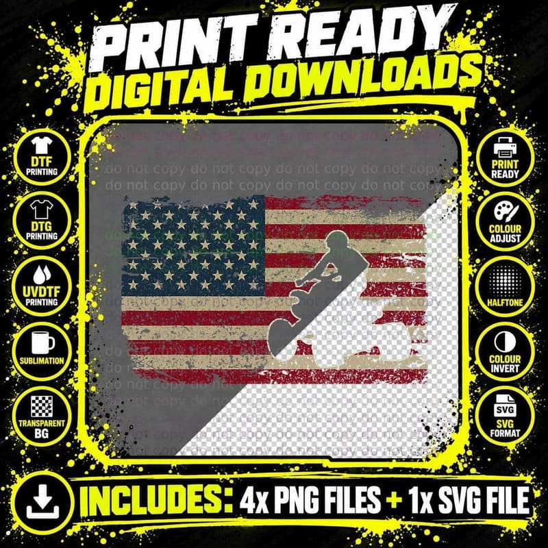 Quad Biker America Flag Gift I ATV Four Wheeler Quad Png SVG Digital Bundle