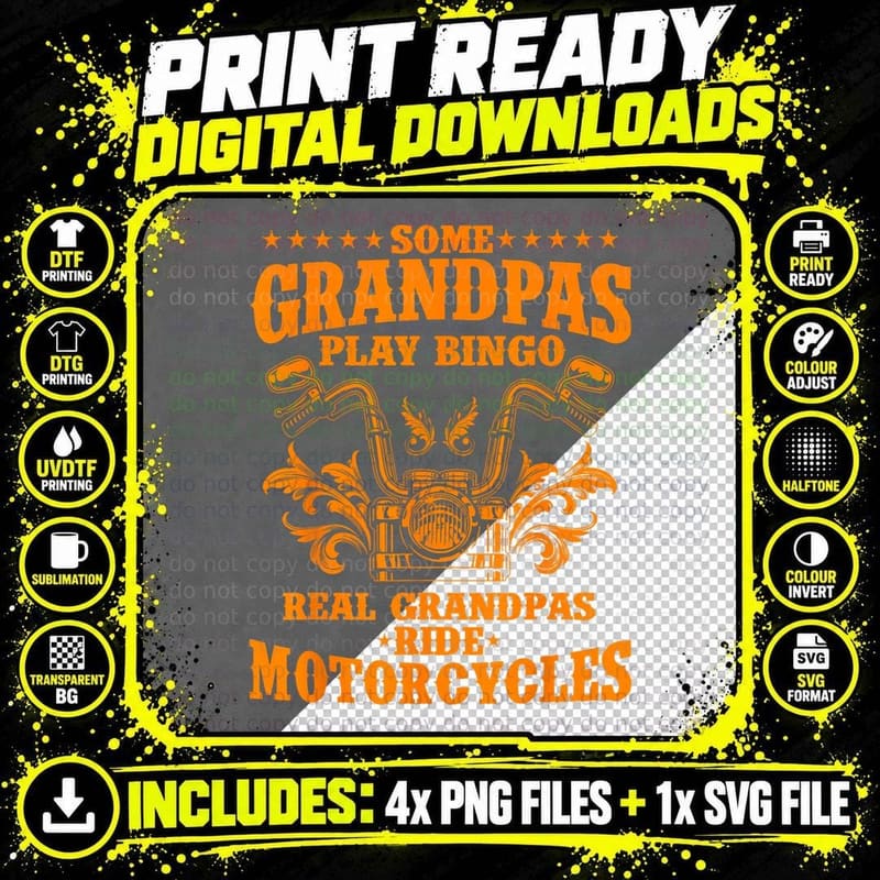 Real Grandpas Ride Motorcycles T-Shirt, Biker Apparel Png SVG Digital Bundle