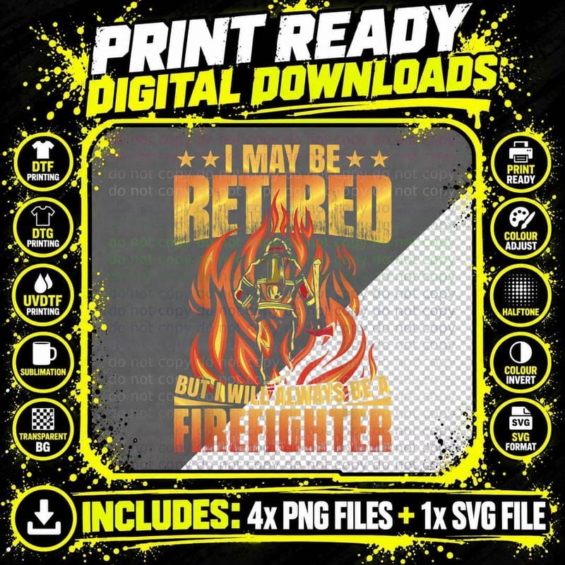 Retired Firefighter Fire Truck Grandpa Fireman Retired Png SVG Digital Bundle