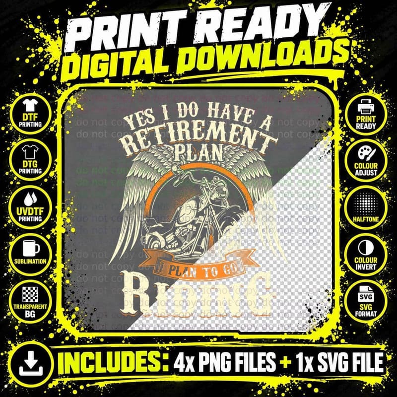 Retirement Plan to Go Riding Gift Motorcycle Riders Png SVG Digital Bundle