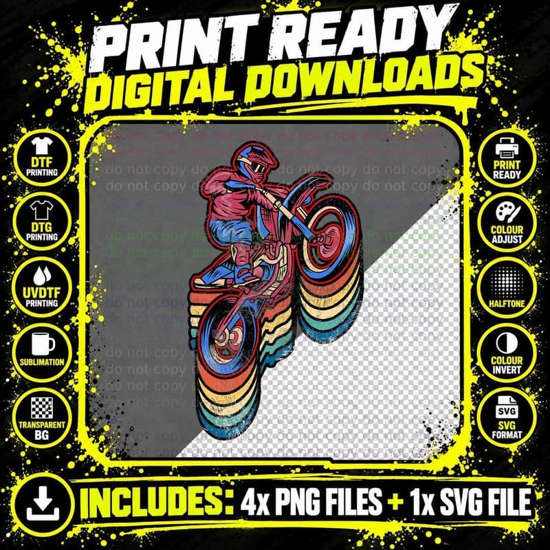 Retro Dirt Bike Rider Funny Enduro Biker Motorcycle Png SVG Digital Bundle
