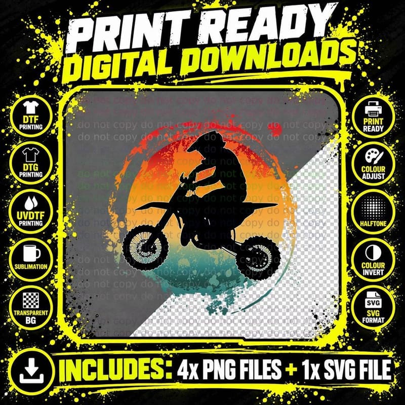 Retro Motorcycle Rider Vintage T-Shirt Png SVG Digital Bundle