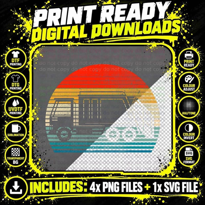 Retro Recycling Trash Garbage Truck Sunset Old School Png SVG Digital Bundle