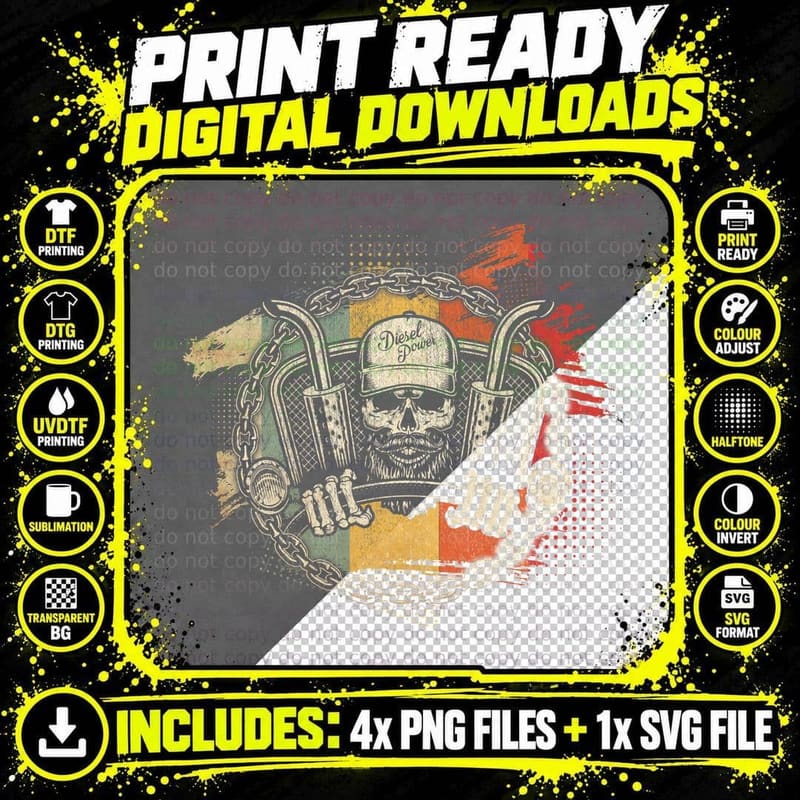 Retro Trucker Skull T-Shirt, Vintage Americana Png SVG Digital Bundle