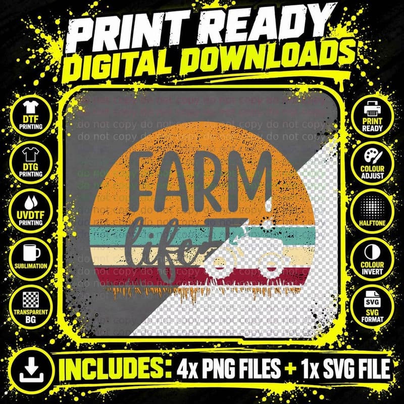 Retro Vintage Farm Life Farming Tractor Family Farmer Png SVG Digital Bundle