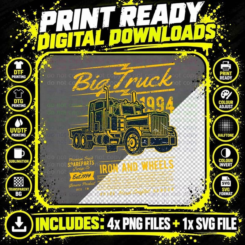 Semi Truck Shirt Big Truck Diesel Iron & Wheels Vintage Png SVG Digital Bundle