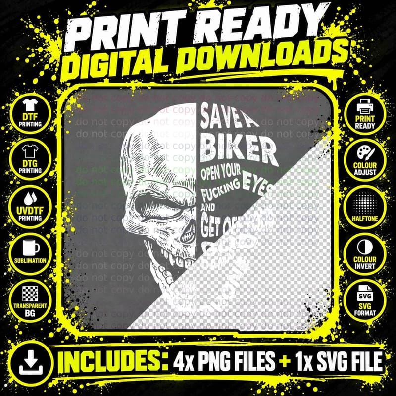Skull Biker T-Shirt, Gothic Biker Style, Biker Apparel Png SVG Digital Bundle