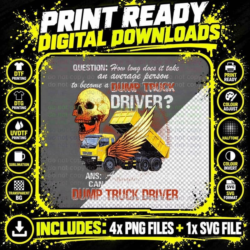 Skull Dump Truck Driver T-Shirt, Gothic Humor Png SVG Digital Bundle