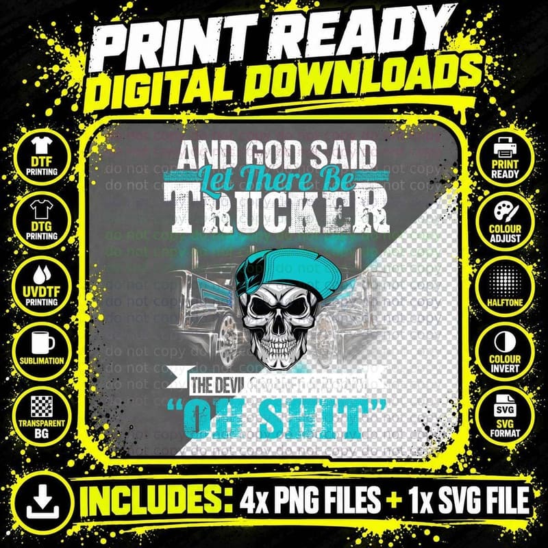 Skull Trucker Hat T-Shirt, Biker Style Png SVG Digital Bundle