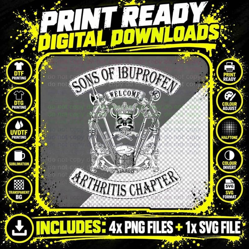 Sons of Ibuprofen Arthritis Chapter Funny Old Biker Png SVG Digital Bundle