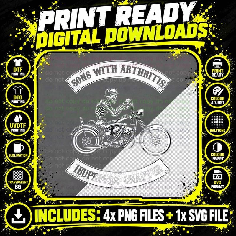 Sons with Arthritis Ibuprofen Chapter Funny Biker Gift Png SVG Digital Bundle