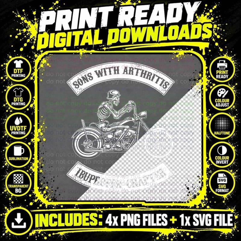 Sons with Arthritisibuprefen Chapter Funny Biker Skull Png SVG Digital Bundle